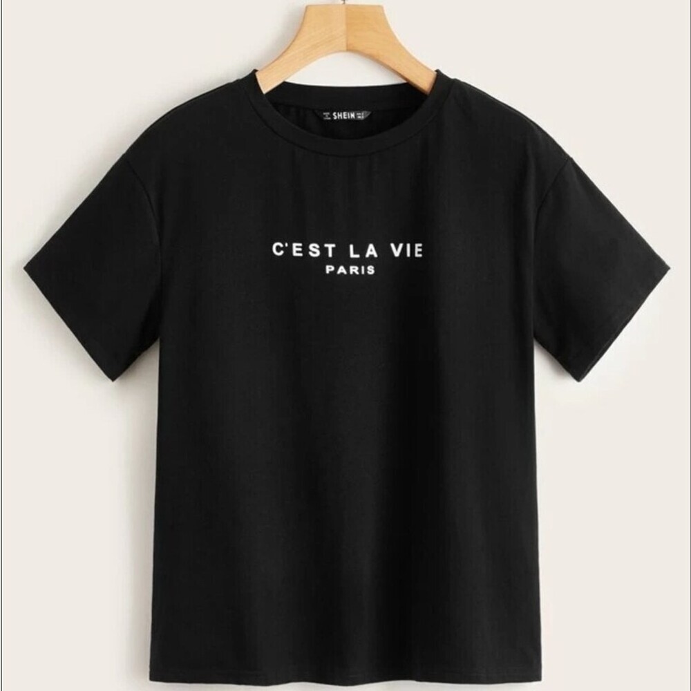 SHEIN Unity Paris Graphic Short Sleeve Tee Black Size XSmall